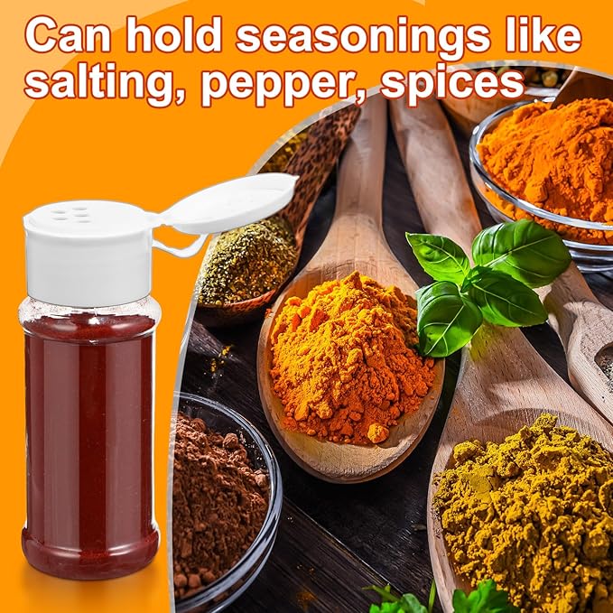 Amyhill 100 Pcs Plastic Spice Bottles Spice Jars Seasoning Jars Shaker Plastic Jars 3.3 Oz/ 100ml Seasoning Shaker with Shaker Lids(White Lid)