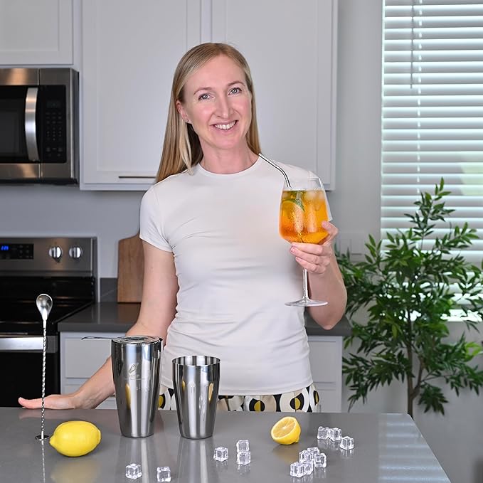 Bartender Cocktail Mixing Kit, Silver Barware Set, Professional Bar Tools with Bottle Opener and Shaker