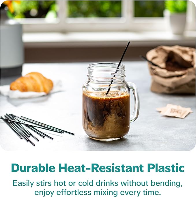 Comfy Package [7 Inch - 1000 Count] Black Coffee Drink Stirrers & Cocktail Straws - Disposable Plastic Sip Stir Sticks for Hot & Cold Beverages
