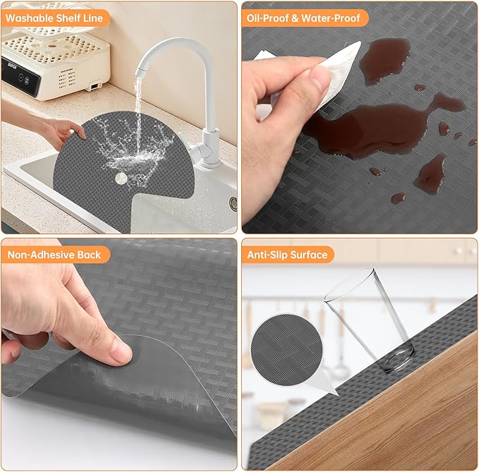 2 Pack 26In Lazy Susan Shelf Liner, Upgraded Composite Materials Circle Lazy Susan Liner for Kitchen Cabinets, Non Adhesive Liners Mats for Shelf Drawer Refrigerator Cupboard, Gray