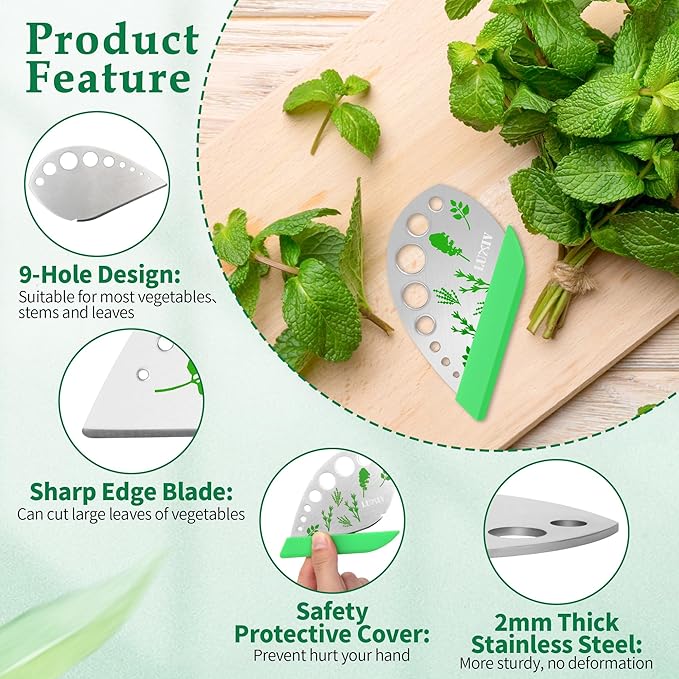 Herb Stripper 9 holes, Luxiv Stainless Steel Kitchen Herb Stripping Tool Loose Leaf Kale Razor Metal Leaf Pealer for Kale, Chard, Collard Greens, Thyme, Basil, Rosemary