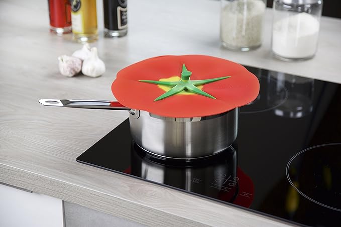 Charles Viancin - Tomato Silicone Lid for Food Storage and Cooking - 8''/20cm - Airtight Seal on Any Smooth Rim Surface - BPA-Free - Oven, Microwave, Freezer, Stovetop and Dishwasher Safe