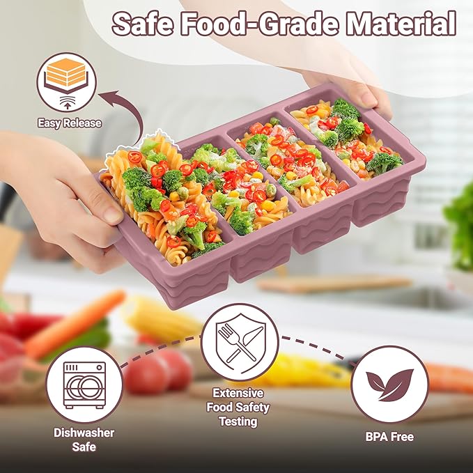 Doasuwish Silicone Freezer Tray for Soup with Lid – 1-Cup Soup Container Cube Style Ice Cube Trays for Freezer, Meal Prep & Food Storage, Freeze 250mL/125mL Portions – 2 Pack