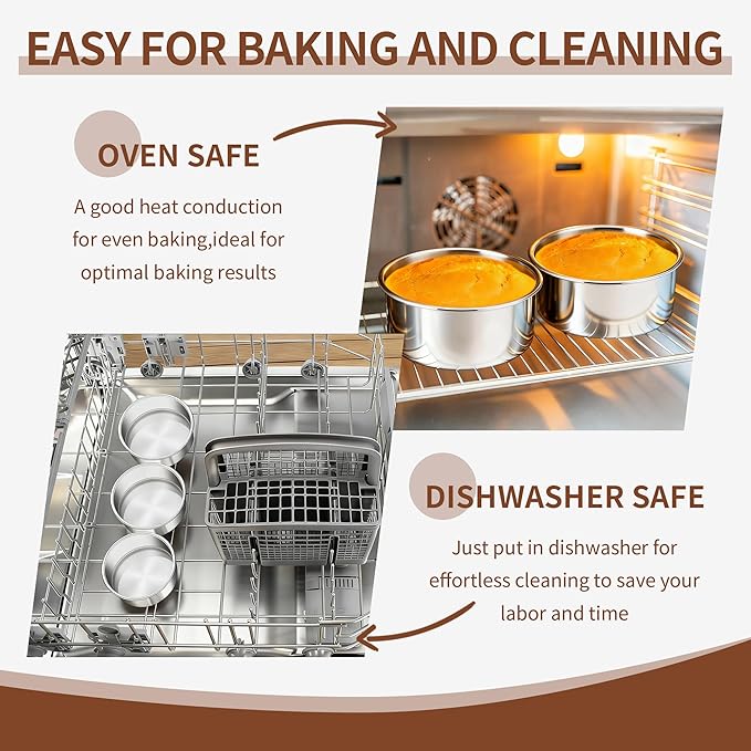 TeamFar 5 Inch Cake Pan Set of 4, Stainless Steel Small Layer Cake Baking Pans Tins, Round Bakeware for Birthday Wedding Party, Non-Toxic & Healthy, Mirror Finish & Dishwasher Safe