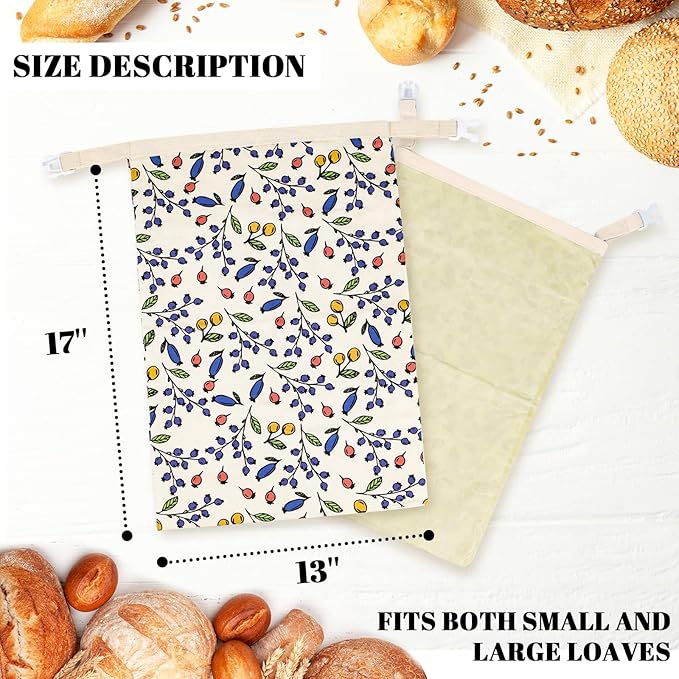 1 PCS Beeswax Bread Bags - 17x13 Inch Reusable Bread Storage Bags,Bees Wax Lined Bread Bags for Home Cooks fresh bread storage Easy Clean (Berry)
