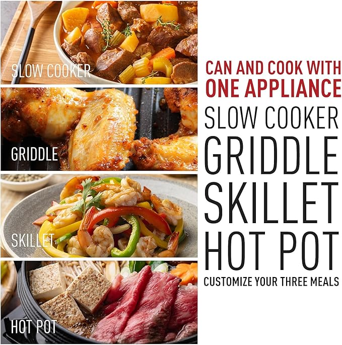 Slow Cooker, Techwood 1500W Electric Skillet 7.5-Quart Extra-large Capacity Multi-Cooker with 5-Level Heat Settings, Come with Non-stick Skillet Pan & Cooking Pot, Dishwasher Safe, Black