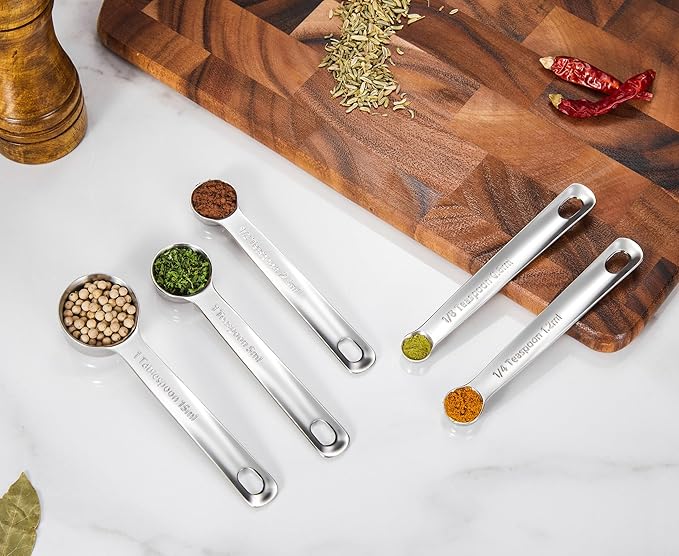 KEAWELL Premium 5-Piece 18/10 Stainless Steel Measuring Spoons Set – Durable, Stackable, Dishwasher Safe – Nesting Design for Baking & Cooking (Silver, 5PC Measuring Spoons)