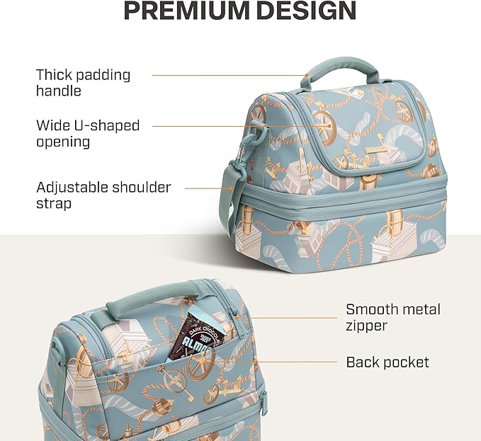 Everfun Womens Lunch Box Two Compartments Insulated Lunch Tote Bag Large Leakproof Soft Cooler Valentine's Day Gifts for Work Picnic Travel
