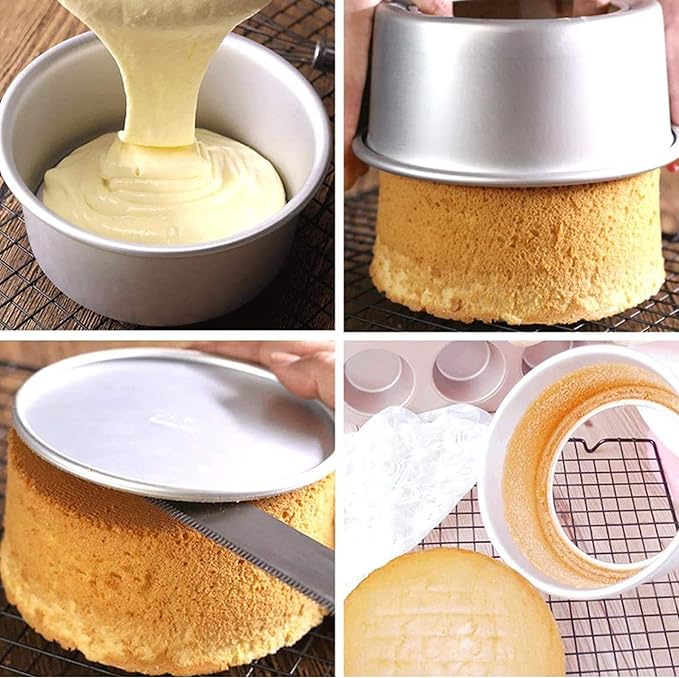 EXGOX 2 Pack 7-Inch Non-Stick Deep Aluminum Round Cake Pan With Removable Bottom For Wedding/Birthday/Christmas Cake Baking Round Cake Tin Set With Loose Base