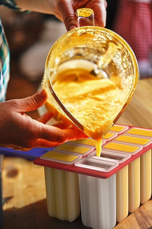 American Ice Pop Maker - Frozen Popsicle Mold - Set of 10 BPA Free Plastic Molds + 50 Wood Sticks & Cleaning Brush (Classic-10 + 200 Sticks, Blue)