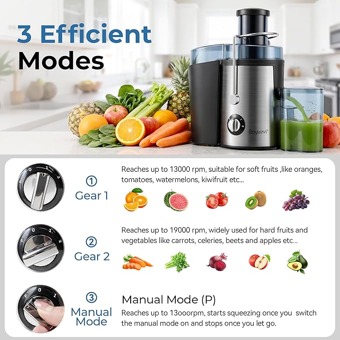 Juicer Machine, 800WCentrifugal Juicer for Whole Fruits and Vegetables,3 Inch Wide Feed Chute, Easy to Clean, Silver