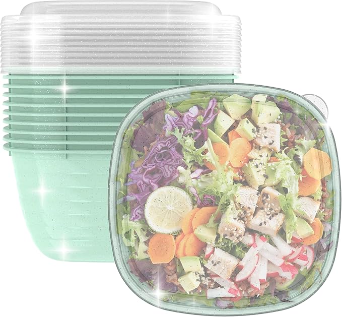 Bentgo Prep - 1-Compartment Bowls with Custom Fit Lids - Reusable, Microwaveable, Durable, PFAS & BPA-Free, Freezer and Dishwasher Safe Meal Prep Food Storage - 10 Bowls & 10 Lids (Sage Leaf Glitter)
