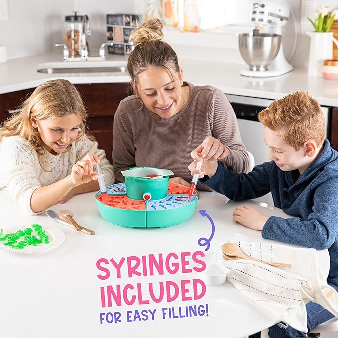 Kusini Gummy Candy Making Kit for Kids & Adults - 4 Mold Shapes, Heating Base – Gummy Bear, Candy Lab Machine Maker – Unique Fun Gifts for Kids Ages 6+ Years Old Girl & Boys, DIY Science Crafts Kits