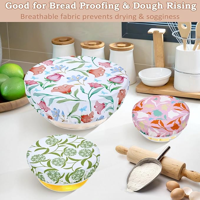 5-Size Reusable Beeswax Bowl Covers for Bread Proofing, Cotton Cloth Flexible Beeswax Wraps for Food Storage(Bellflower)