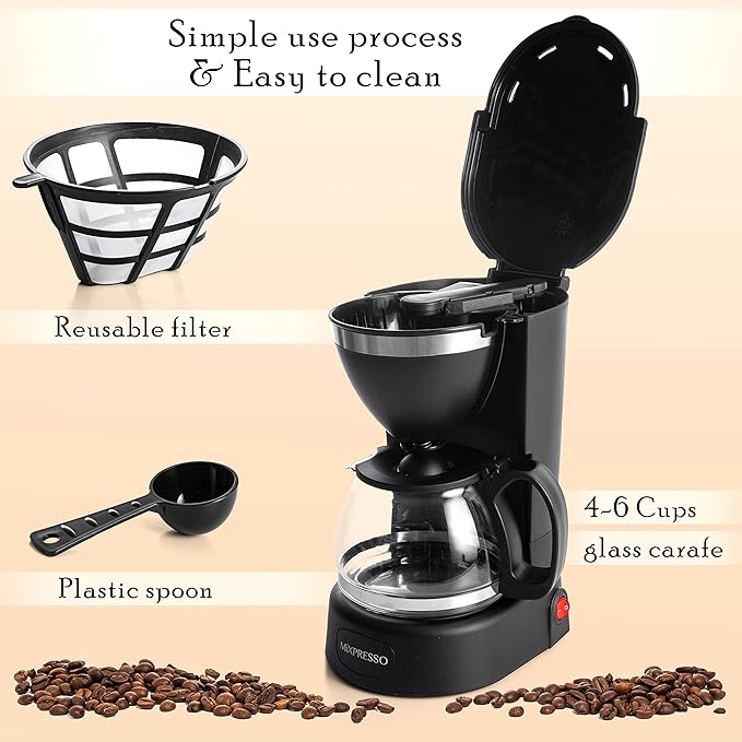 Mixpresso Drip Coffee Maker Coffee (6 Cups), Black