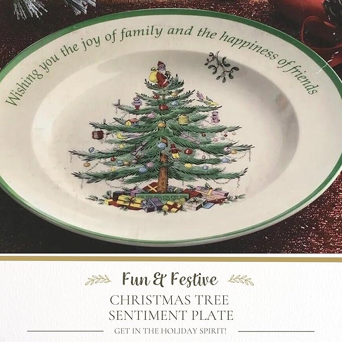 Spode Christmas Tree Sentiment Plate, 10.5-Inch Porcelain Dinner & Appetizer Dish, Holiday-Themed Serving Plate, Microwave & Dishwasher Safe, Festive Collectible Seasonal Dining