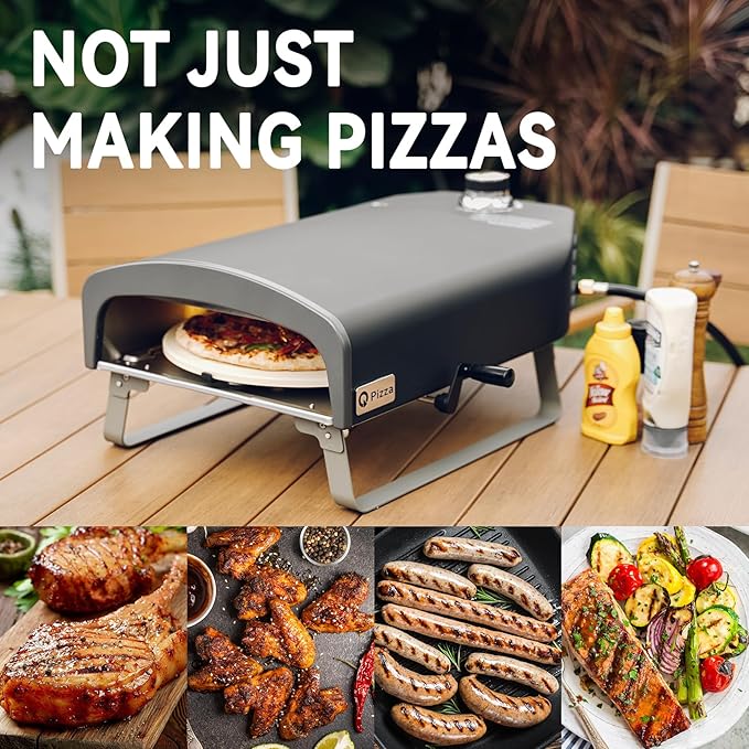 Portable Propane Pizza Oven with Manual Rotating Stone, Tabletop Gas Stove for Outdoor Kitchen, Gas Oven for Making Pizza, Bread, Steak, Pie, PS104