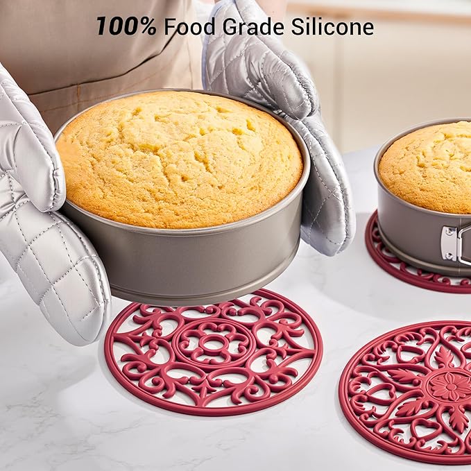SMARTAKE 6 Set Silicone Trivets, Multi-Use Carved Trivet, Insulated Non-Slip Durable Kitchen Mats, Flexible Modern Kitchen Table Mat, for Hot Dishes, Pots, Dining Countertop, Red