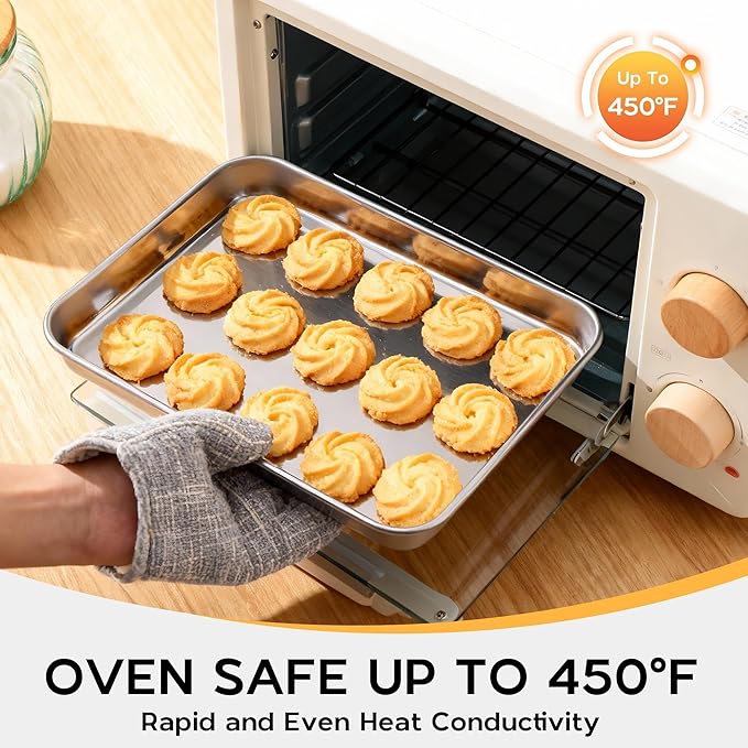 Onader Baking Sheet Pan Tray, Stainless Steel Small Baking Cookie Sheets, 9 x 7 Inch Mini Toaster Oven Trays, Food-Grade Durable Mirror Finish & Dishwasher Safe, 1-Pack