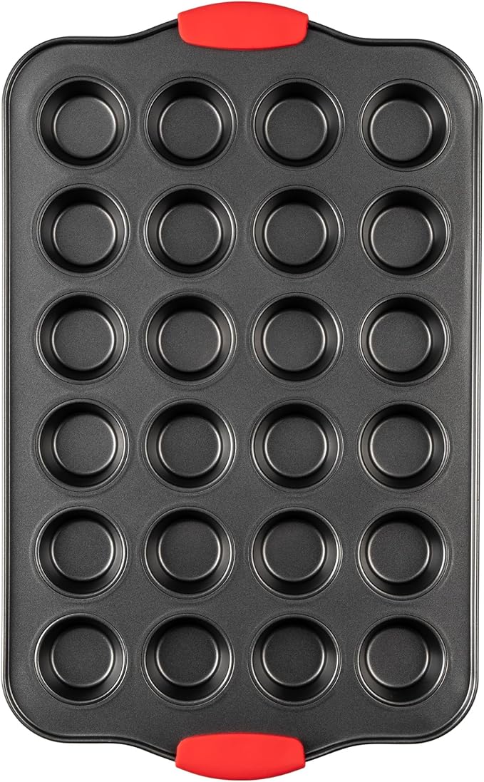 Tiawudi Mini Muffin Pan, 24 Cavity Cupcake Pan, Nonstick Baking Pan, Heavy Duty Small Muffin Tin with Silicone Grip Handles