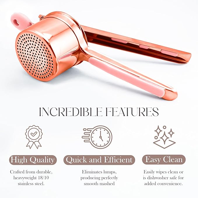Bellemain 15 oz Large Potato Ricer | Heavy-Duty Stainless Steel Potato Ricer & Masher | Perfect for Mashed Potatoes | Ricer Kitchen Tool with Fixed Disc (Rose Gold Pink)