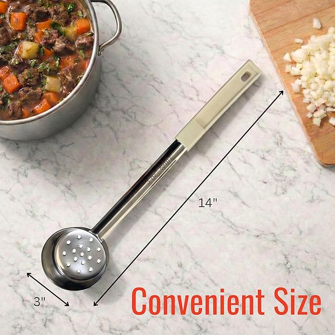 3 Ounce Slotted Stainless Steel Portion Control Ladle Spoon for Measuring and Serving; Commercial Grade Serving Scoops [Pack of 12]