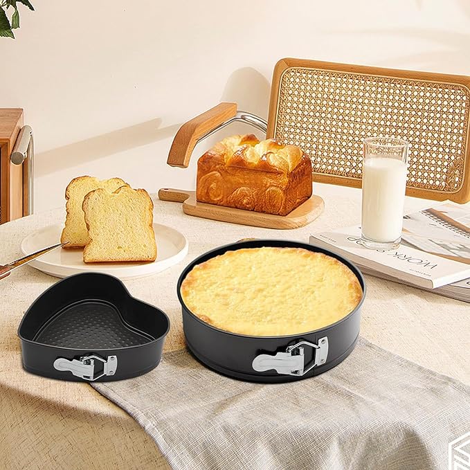 Springform Cake Pan Set of 3 (7, 8, 9 Inch) Heart Round Square Leakproof Nonstick Cheesecake Pans with Removable Bottom Carbon Steel Bakeware