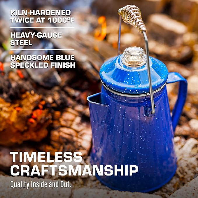 COLETTI Classic Percolator Coffee Pot — The Most Nostalgic Camping Coffee Pot, Now Modernized [Blue Enamel, 18 Cup]