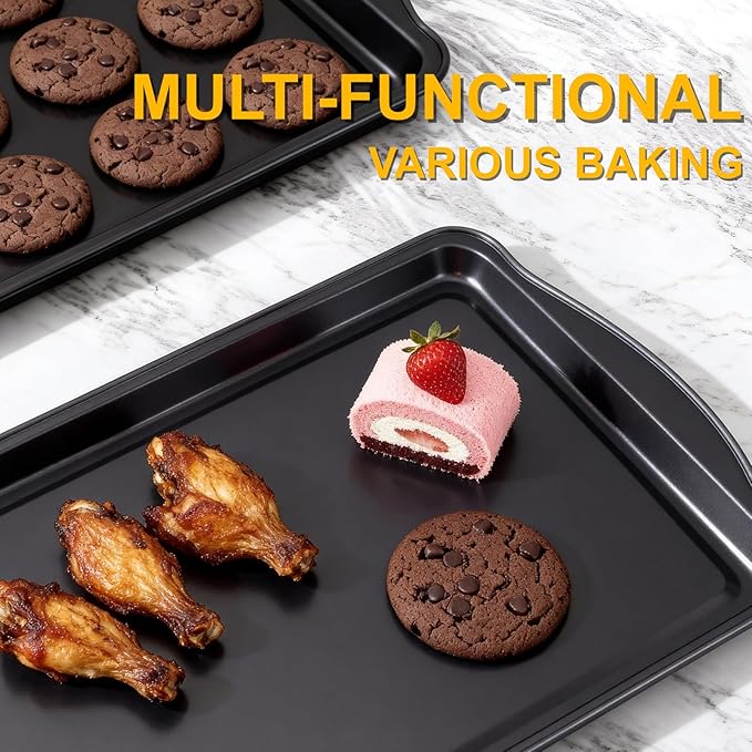 Baking Sheet Set of 2-17" x 11" x 0.5" Carbon Steel Cookie Sheet for Baking, Nonstick Baking Pan with Dual Handles, Rust & Warp Resistant, Perfect for Baking, Roasting, and More