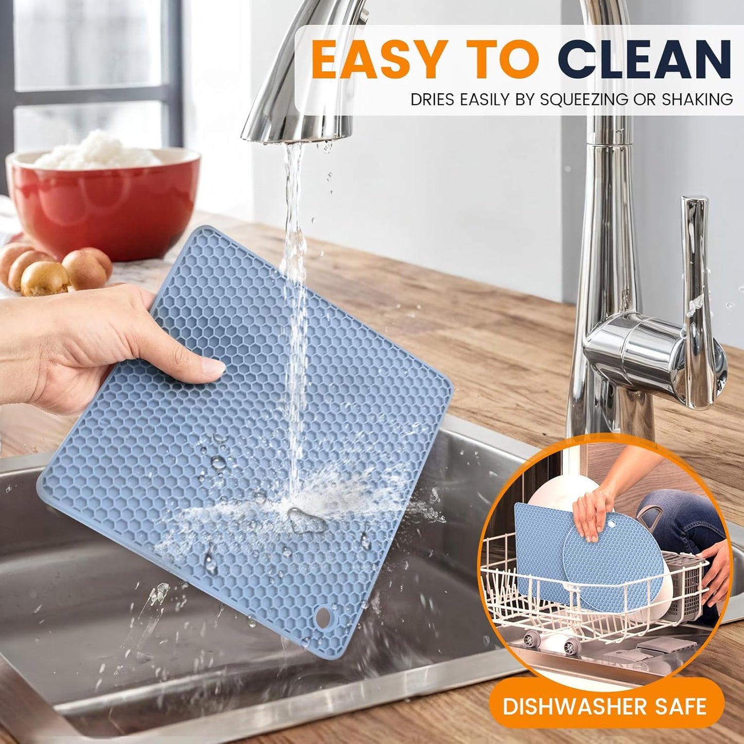 Silicone Trivet Mats 4 Heat Resistant Pot Holders Multipurpose Non-Slip Hot Pads for Kitchen Potholders, Drying mat, Jar Opener, Spoon Holder, Coaster(Nordic Blue)