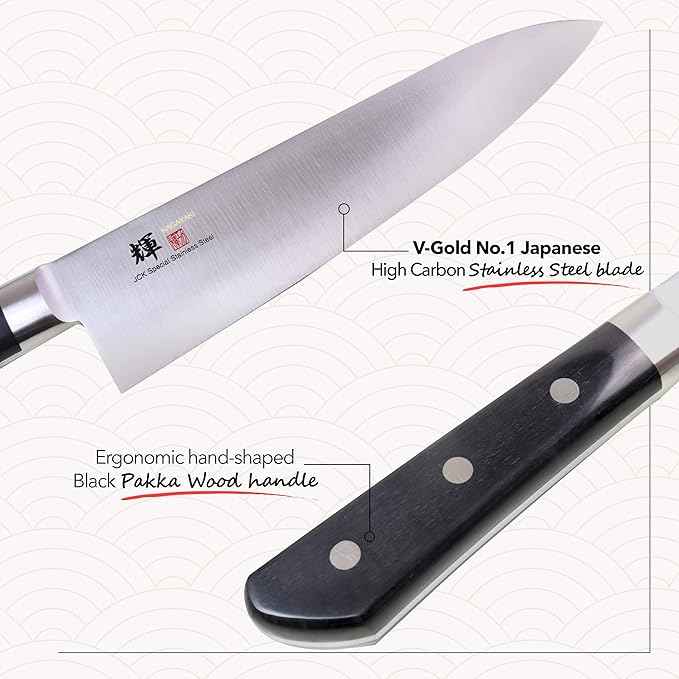 Kagayaki Japanese Chef’s Knife, KG-13 Professional Western Deba Knife, VG-1 High Carbon Japanese Stainless Steel Pro Kitchen Knife with Ergonomic Pakka Wood Handle, 8.2 inch