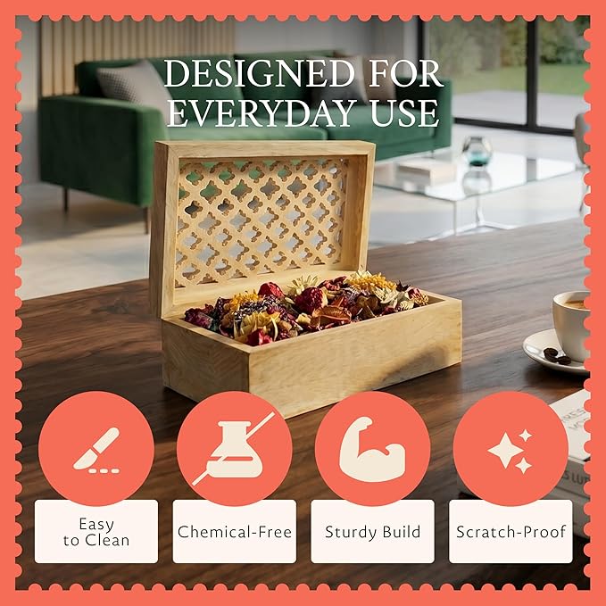 Mela Artisans Trellis Mango Wood Decorative Storage Box – Hand-Carved Wooden Jewelry Box for Keepsakes, Accessories & Home Decor – Whitewash, Large, 9 x 6 x 3.5