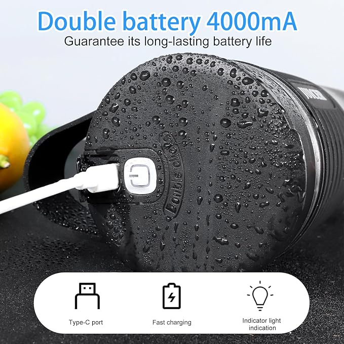 Portable Blender 460ml for Shakes Smoothie Juice, for Travel Gym Office, 4000mAh Type-C Rechargeable Personal Blender with 6 Sharp Blades Powerful 22000r/m Water Bottle Cup (Blue)