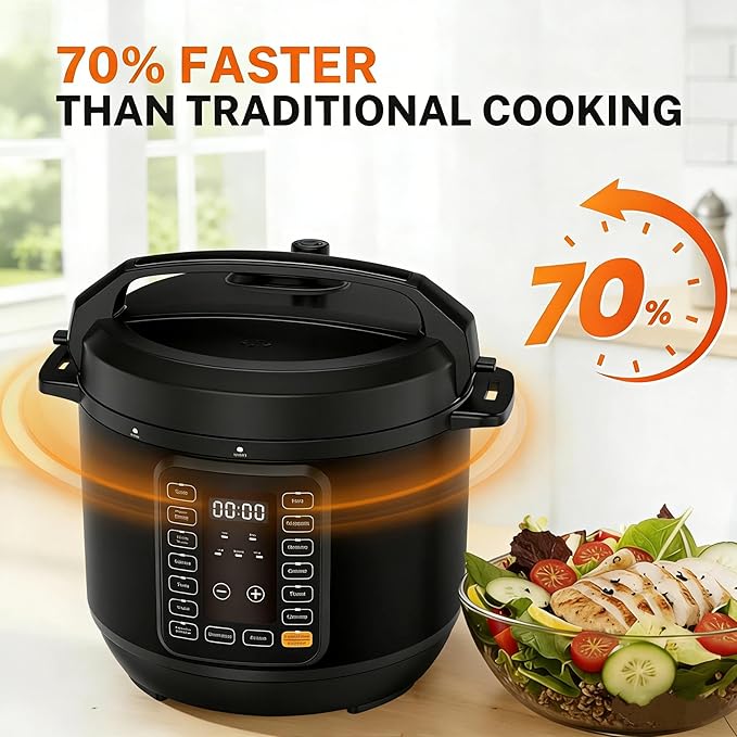 HealSmart 6QT Electric Pressure Cooker, 16-in-1 & Non-Stick Stainless Steel Multi Cooker with 12 Presets for Slow Cook, Meat Stew, Steam, Sauté, Canning, Yogurt Maker, Dishwasher Safe, Black