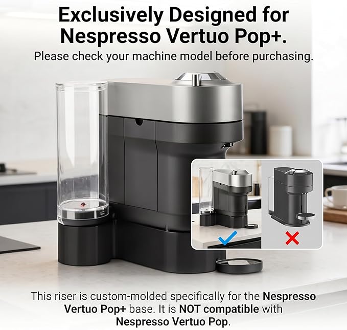 Riser Stand for Nespresso Vertuo Pop+, 2.5inch Height Elevation Stand, 3D Printed Coffee Machine Base, Compatible with Standard and Deluxe Models, Fits YETI 20 oz & Contigo 16 oz Mugs (Black)