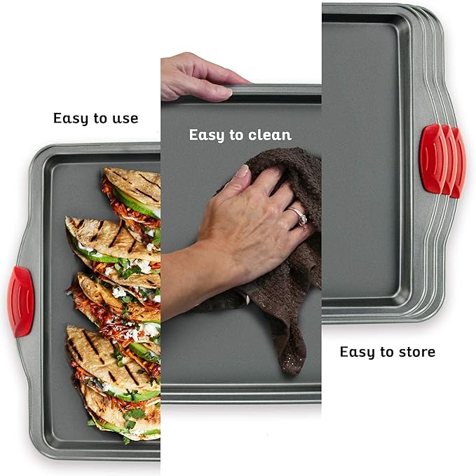 Duo: Non-Stick Steel 6-Cup Muffin Pan with Silicone Handles & Reusable Liners + Premium 11x14 Inch Non-Stick Baking & Cookie Sheet Pan.