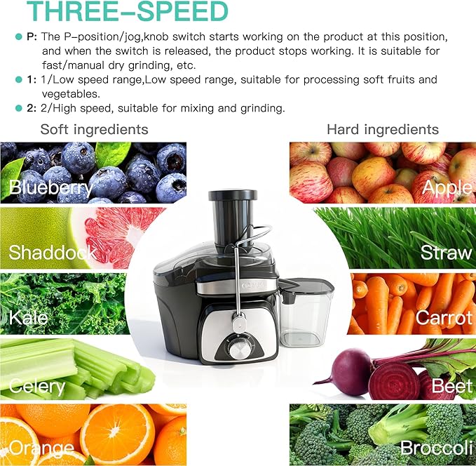 AZEUS Centrifugal Juicer Machines, Juice Extractor with Germany-Made 163 Chopping Blades (Titanium Reinforced) & 2-Layer Centrifugal Bowl, High Juice Yield, Easy to Clean, Anti-Drip,100% BPA-Free