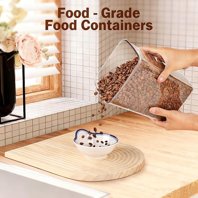Pop Airtight Food Storage Containers Set with Lids, Large 4.2Qt/4L Food Containers with Scoop, Kitchen Pantry Organization and Storage, BPA Free Stackable Cereal Container (2 * 4.2Qt)