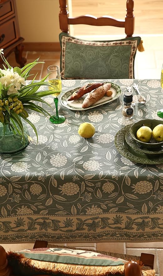 ISAENNE Designer Grayish Green Linen Small Tablecloth Rectangular,Floral Stain Resistant Table Cloth,Fall Vintage Decor Tablecloths for Dining Thanksgiving Kitchen Party,55"*71"-Andrew A