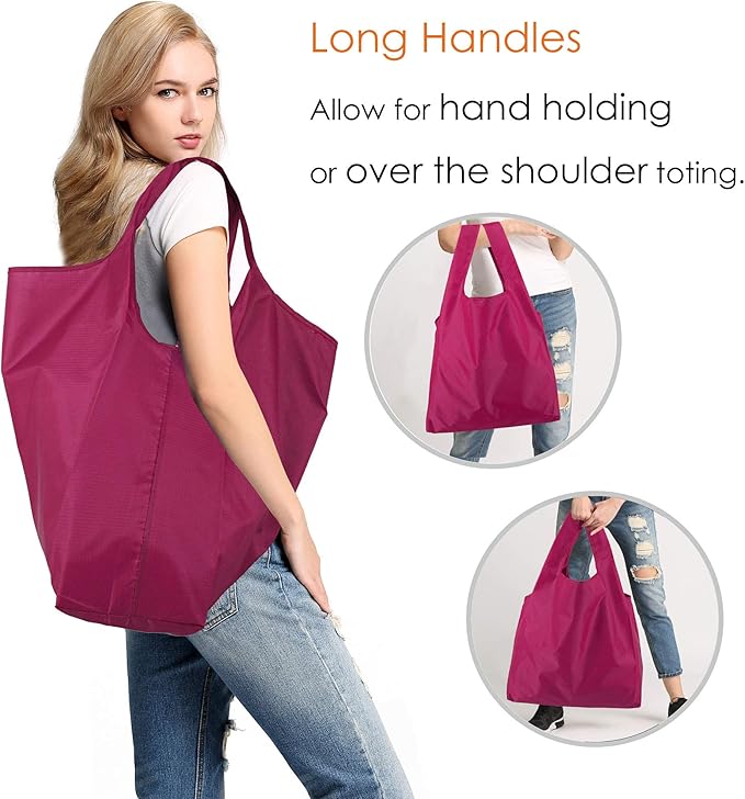 BeeGreen Cerise Reusable Grocery Bags Wholesale Reusable Kitchen Bags Bulk Foldable-Machine Washable with Zipper Storage Pouch 50 Packs