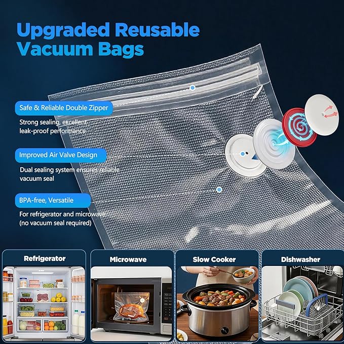 Compact Vacuum Sealer for Food with Visible Tank, Handheld Vacuum Sealer Machine, Includes 30 Reusable Bags, Seal Food 6X Fresh Longer, Wireless & Portable, Suitable for Kitchen and Travel, Black