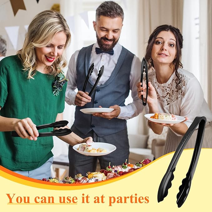 Tessco for you 150 Pcs Plastic Tongs for Serving Bulk, 9 Inch Plastic Disposable Serving Tongs Heavy Duty Salad Utensils for Kitchen Buffets BBQ Events Catering (Black)