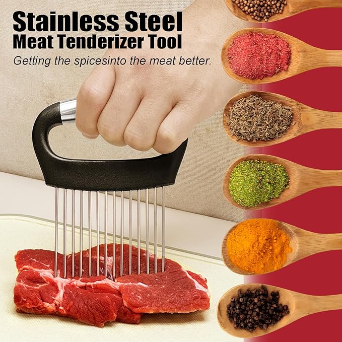 Onion Slicer with Protective Cover - Stainless Steel Cutter for Slicing Tomatoes, Potatoes, Avocados - Multiuse Vegetable Chopper and Meat Tenderizer