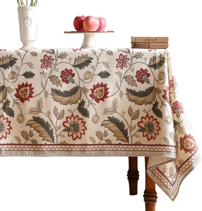 ISAENNE Designer Provence Floral Square Tablecloth,Linen Colorful Washable Indoor Table Cloth,Durable Home Decor Tablecloths for Dining Thanksgiving Kitchen Christmas,67"*67"-Ratina