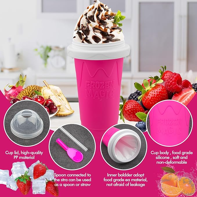 Slushie Maker Cup, DIY Magic Slushy Maker Squeeze Cups, Portable Smoothie Slushy Cup for Juices, Milk and Ice Cream Make, Double Layer Squeeze Slushy Maker Cup, Birthday Gifts for Mom Dad & Friends