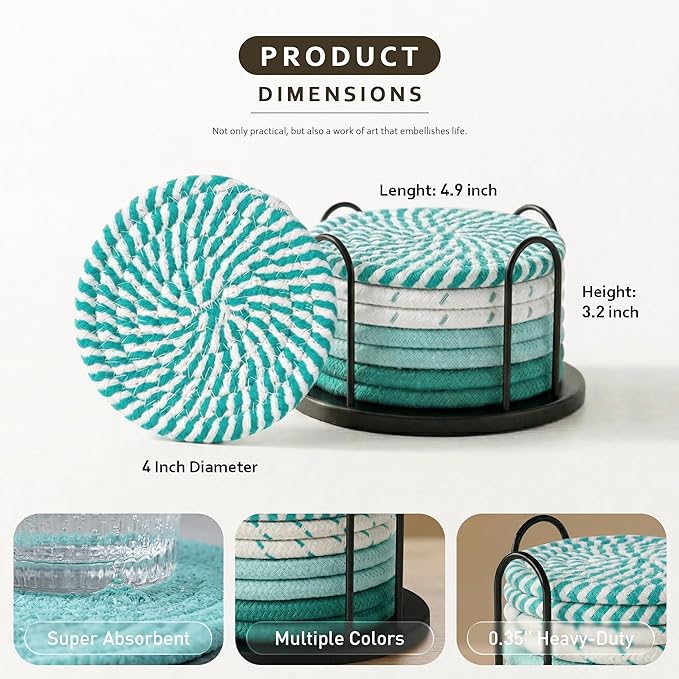 Lazebox Coasters Set of 8 for Drinks, 4 Inch Large Coasters for Coffee Table, Tabletop Protection for Hot & Cold Drinks, Versatile Coasters for Home Decor, Non-Slip & Easy to Clean