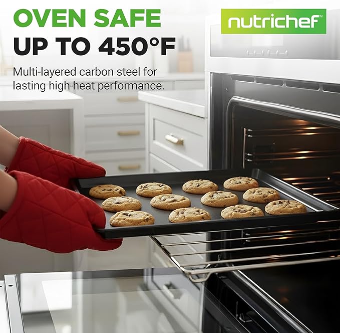 NutriChef 3-Piece Nonstick Baking Sheet Set – Non-Toxic Cookie Sheets for Everyday Baking – Small, Medium & Large Oven Safe Bakeware Trays – Warp-Resistant, Easy to Clean & Dishwasher Safe