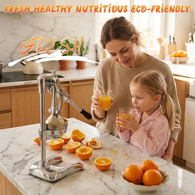 Manual Juicer, Hand-Pressed Effortless Citrus Squeezer, Heavy-Duty Professional Stainless Steel Juicer Suitable For Oranges, Lemons, Grapefruits Removable Filter Basket For Easy Cleaning