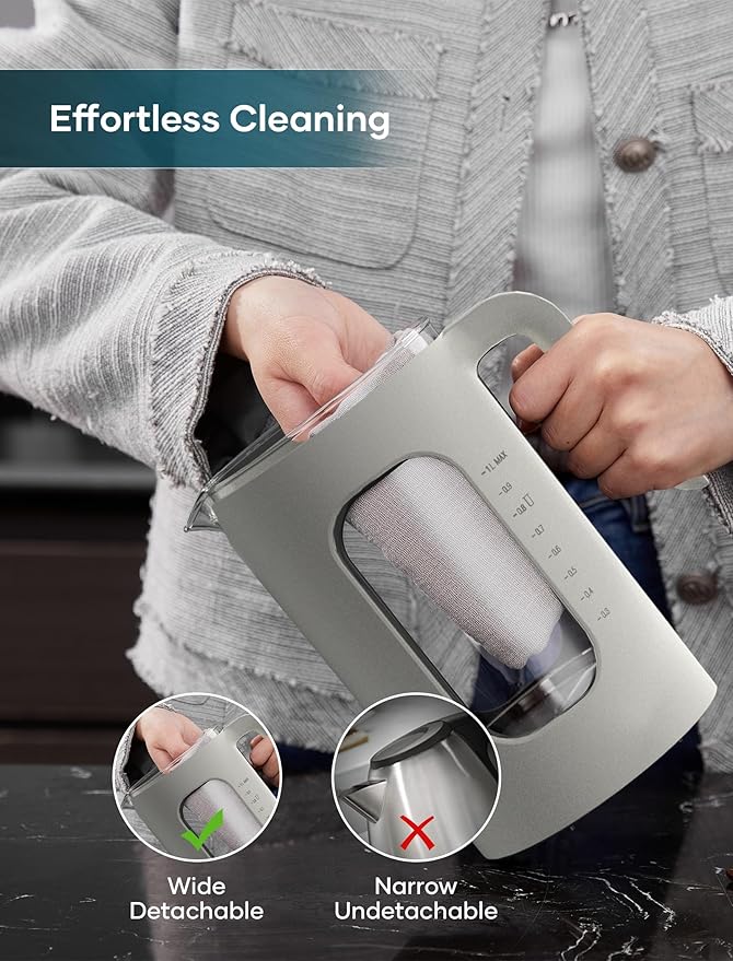 INTASTING Electric Tea Kettle, Electric Kettle with Tea Infuser, ±1℉ Knob Temperature Control, BPA-Free Glass, 1200W Fast Heating, Easy to Clean, 1 Liter (Cream White)