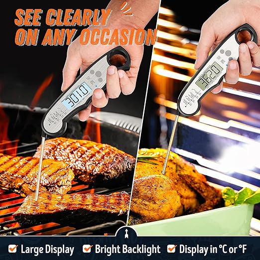 Digital Meat Thermometer, Waterproof Instant Read Food Thermometer for Cooking and Grilling. Kitchen Gadgets, Accessories with Backlight & Calibration for Candy, BBQ Grill, Liquids, Beef, Turkey